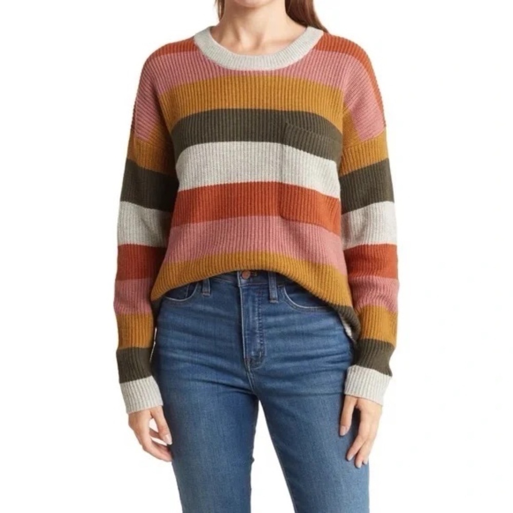 Madewell Pocket Pullover Striped Sweater Arctic Ice Color Sz XXL